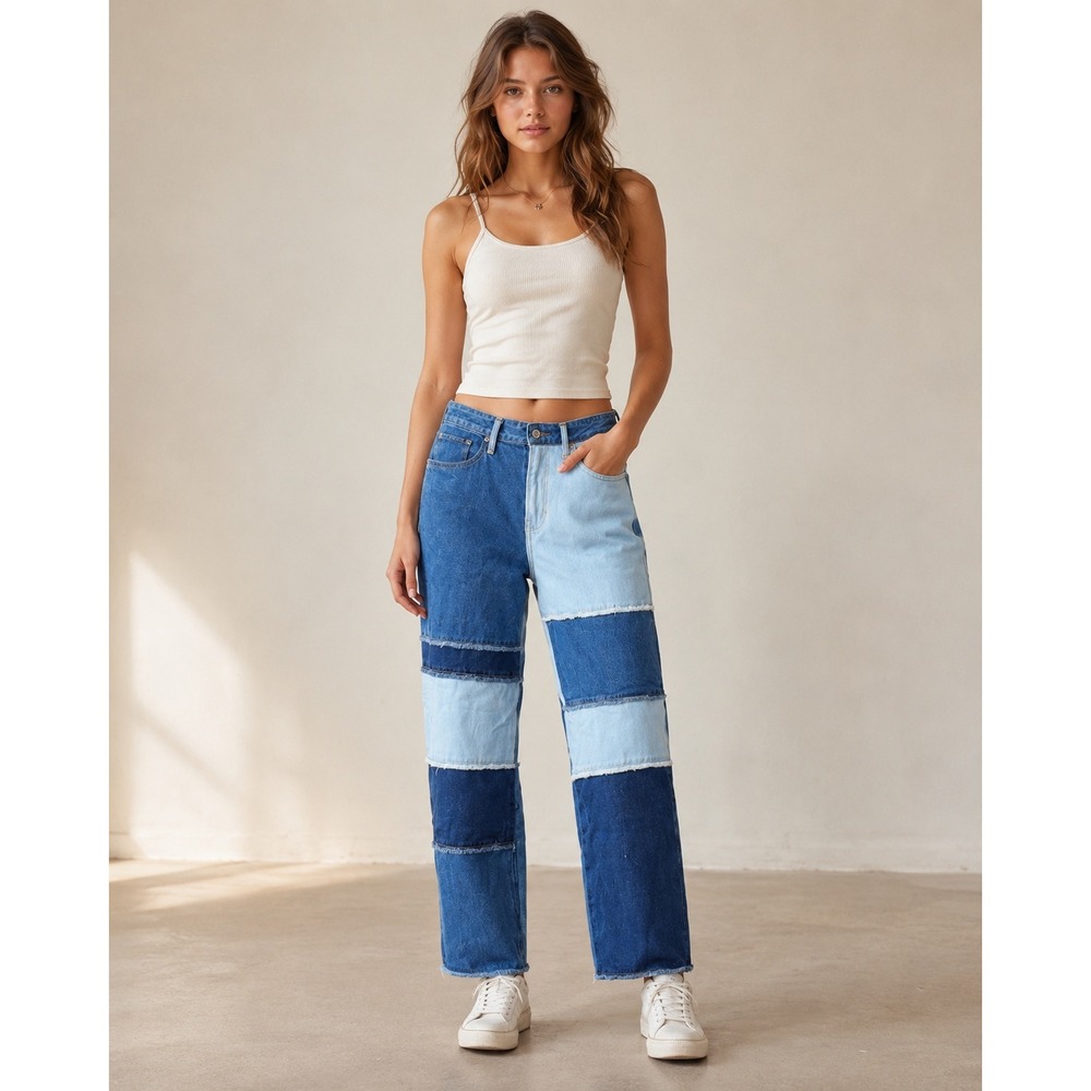 Hollister Jeans Womens 7R Blue Denim High Rise Vintage Straight Patchwork 29x26